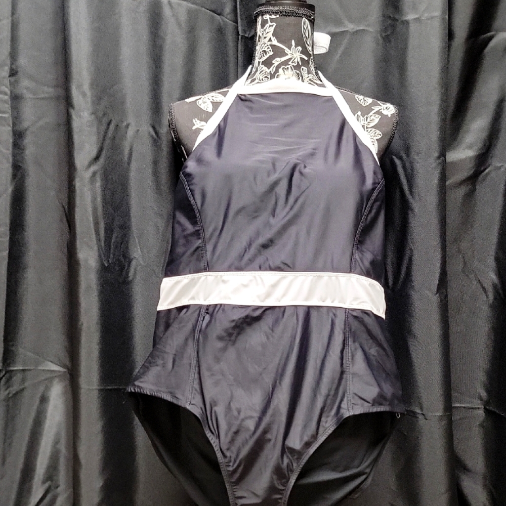 Stylish Black and White Halter Swimsuit